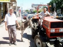 TRAKTÖR PAZARLIĞINA EŞEK KARIŞTI Balıkesir’in Burhaniye ilçesinde, çiftçi Cavit Akçay, kullandığı traktörü yenilemek isteyince