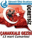 EDREMİTLİ GENÇLER ÇANAKKALE YOLCUSU Balıkesir’in Edremit Ülkü Ocakları Teşkilatı, gençleri 13 Mart Cumartesi günü