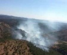 AYVALIK ALEV ALEV YANDI Kuru ot ve kayalık arazide başlayan yangın rüzgarın da etkisiyle