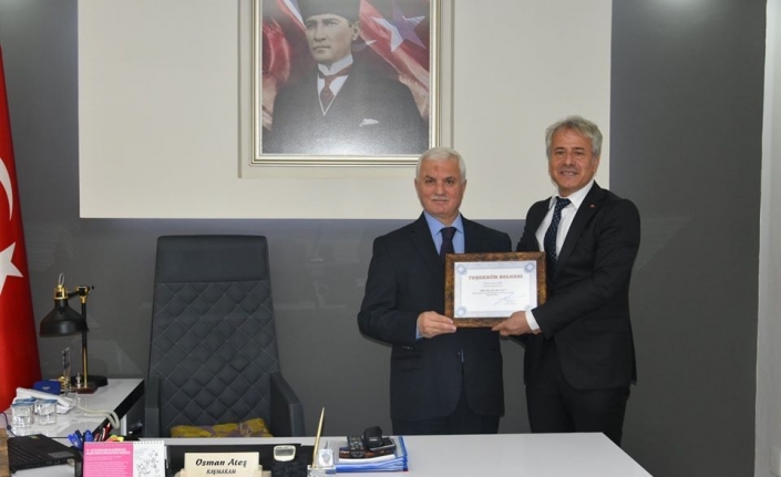  Başkan Güney’den Kaymakam Ateş’e Teşekkür Belgesi