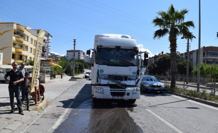 İzmir’in Aliağa ilçesinde kamyonla tırın çarpışması sonucu meydana gelen kazada