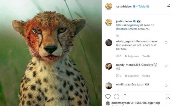  Dünyaca Ünlü Şarkici Justin Bieber'in Sosyal Medya Hesabından Yaptığı