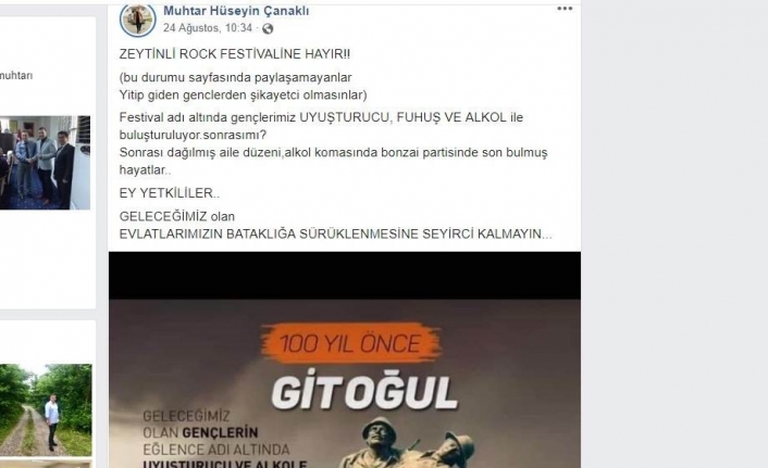 Edremit’in İbrahimce Mahallesi Muhtarı Hasan Hüseyin Çanakli, Zeytinli Rock Festivali'nin